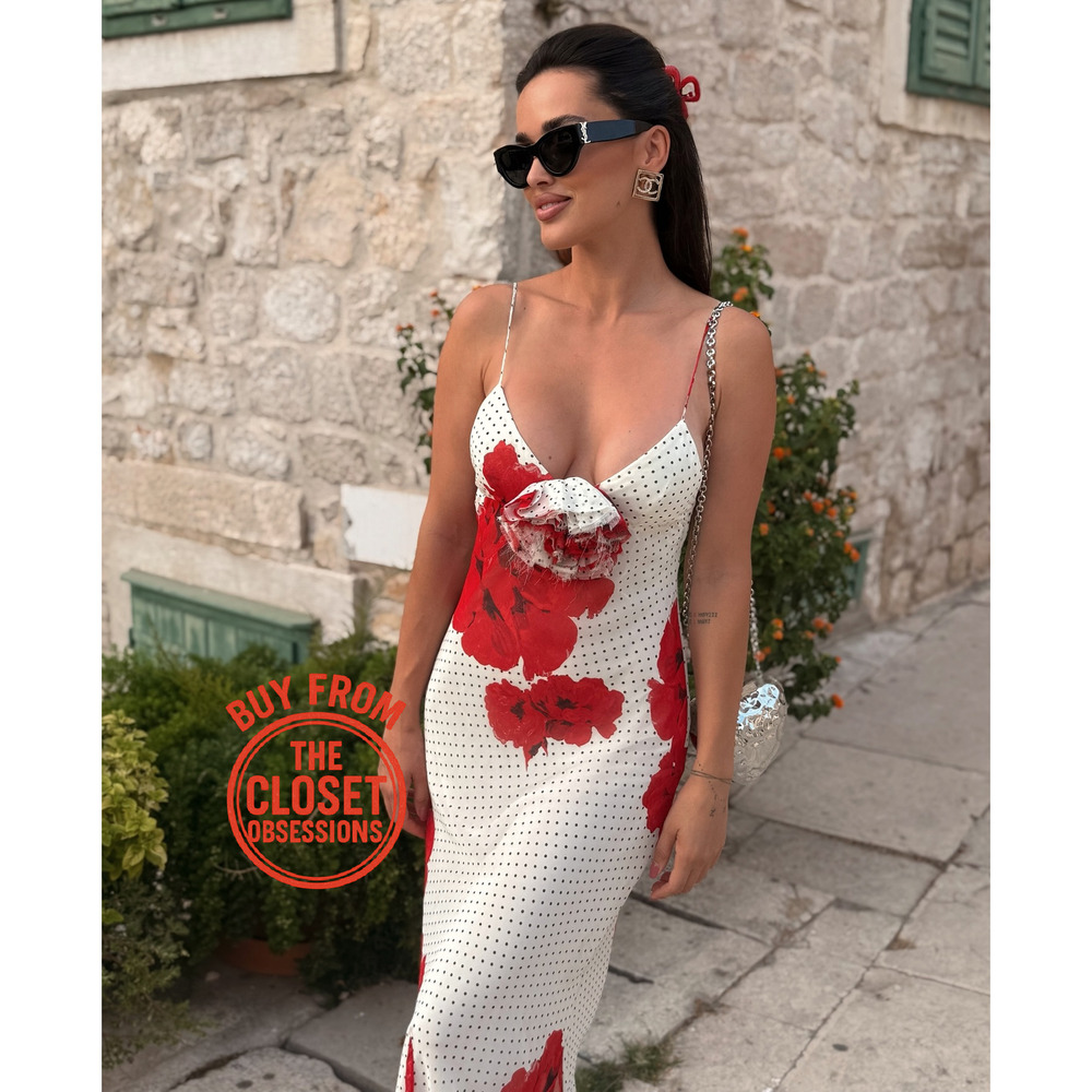 Zara NWT Red Floral 3D Flower Maxi Dress S L - Picture 14 of 16